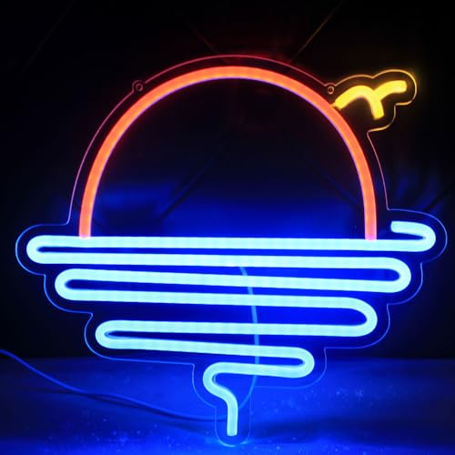 Image of Sunset Sunrise Neon Sign Dimmable wave Led Signs for Wall Decor Room Decor Bedroom for Men Cave Office Bar Birthday Party Christmas(Blue Red)