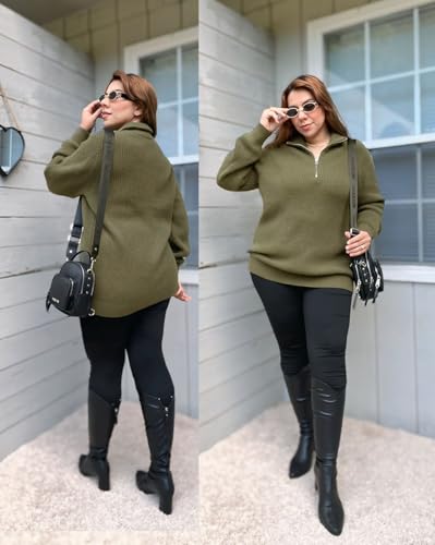 Image of TIYOMI Women Plus Size Tops Long Sleeves Mock Neck Sweaters Knit Pullover Sweater Adjustable Zipper Fall Autumn Winter Shirt
