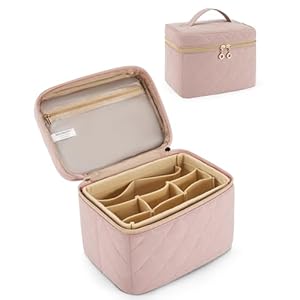 BAGSMART Makeup Bag Organizer Case with Detachable Insert, Large Travel Make Up Bag Cosmetic Bag for Women, Makeup Case for Essentials Travel-Size Toiletries Bottles, Conditioner, Brushes (Pink)