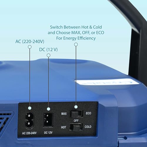 Crystals 33L Electric Cool Box for Car & Home - Hot & Cold Thermoelectric Cooler, 12V DC & 240V AC, Portable Camping Fridge for Travel, Picnic, Office, Boat (33L Dark Blue) - Image 6