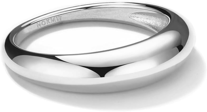 NOKMIT Anillos de cúpula gruesos para mujer, delicado oro de 14 quilates, tono plateado, lindo y atrevido anillo de declaración de cúpula gruesa minimalista, banda para el pulgar, alto pulido, suave, ajuste cómodo, tamaño 5-10