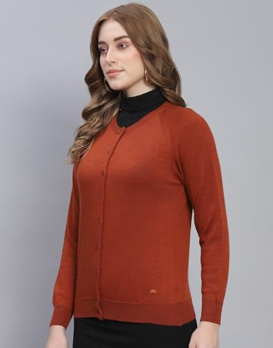 Image of Monte Carlo Women Regular Fit Full Sleeve Solid Round Neck Winter Cardigan (Pack of 1)