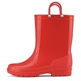 HISEA Kids Rain Boots for Toddler Boys Girls, Waterproof Rubber Boots with Easy-On Handles, Seamless PVC Rainboots Lightweight Mud Shoes for Water Beach Outdoor Playing, Size 5T Red