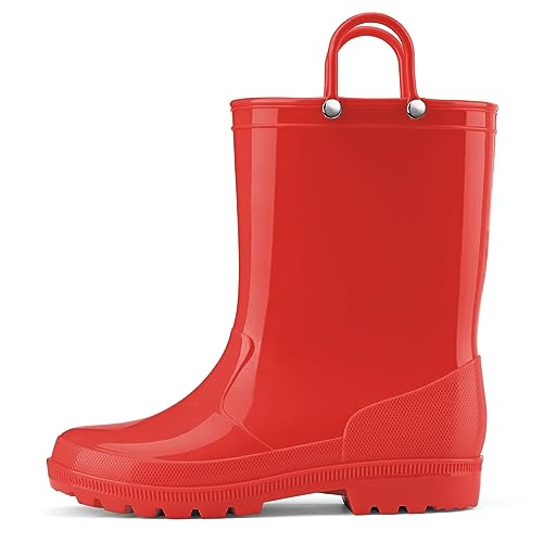 HISEA Kids Rain Boots for Toddler Boys Girls, Waterproof Rubber Boots with Easy-On Handles, Seamless PVC Rainboots Lightweight Mud Shoes for Water Beach Outdoor Playing, Size 13LK Red