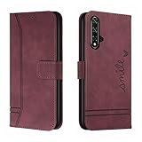 Bravoday Cover per Honor 20 / Honor 20S / Nova 5T, Flip Custodia in Pelle PU Portafoglio Custodia per Honor 20 / Honor 20S / Nova 5T, con Slot per Schede, Vino Rosso