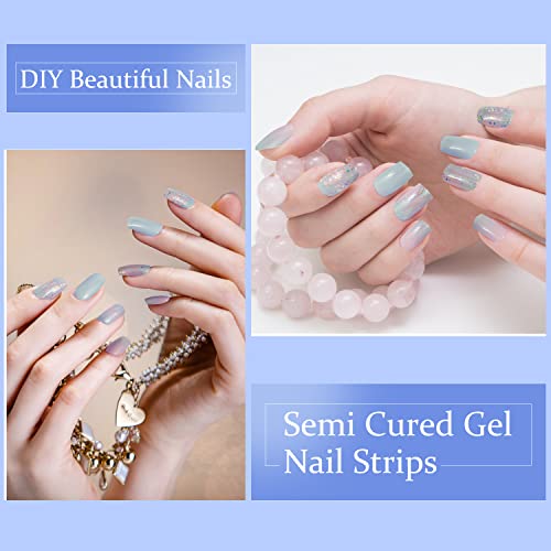 Dukasou Semi Cured Gel Nail Strips, 28Pcs Real Nail Polish Art Stickers/Wraps With Uv/Led Light, Includes Prep Pads, Nail File & Wood Stick, Sticker Nails For Women Girls Kids Diy Decorations Birthday Party Favor Gifts（Light Blue) #TOP1
