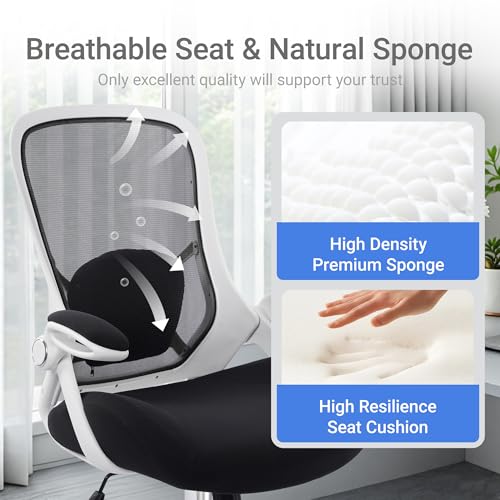 Image of HYLONE 400lbs Heavy Duty Office Chair, 5 inch Thickened Seat Ergonomic Desk Chair with Adjustable Armrests, Home Office Computer Chairs for Long Hours Mesh Executive Chair(White Base&Black)