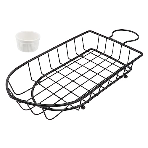 HOLIDYOYO 1 Set Snack Plate Oven Air Fryer Basket Table Trays for Eating Mini Hot Dogs Serving Tray Food Display Stand Mini Deep Fryer Ice Cream Cone Holder Mesh Strainer Ceramics Black