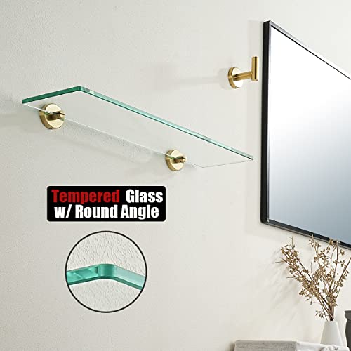 JQK Bathroom Glass Shelf Gold, Tempered Glass Shower Storage 24 by 5 inches, 304 Stainless Steel Brushed Gold Wall Mount, TGS101L24-BG by JQK - Used condition - Image 6