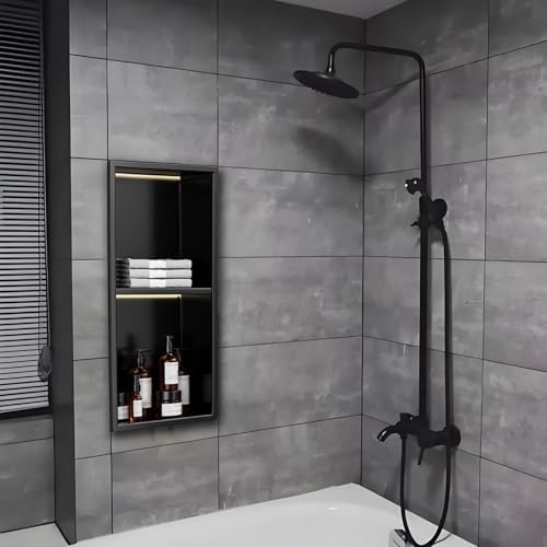 LED Illuminated Stainless Steel Shower Niche - Recessed Over Mount, No Tile Required, Ideal for Modern Bathrooms, Space-Saving Design, Easy Installation