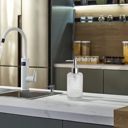 Image of Glass Hand Soap Dispenser Bathroom, Refillable Liquid 12.7oz Soap Dispenser with Rust-Proof Plastic Pump for Kitchen