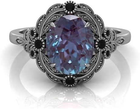 Bala Gems & Jewels 2.00 Cts Alexandrite Engagement Ring, Oval 10x8mm Wedding Alexandrite Ring For Her, Vintage Black Moissanite Ring, Gift For Wedding Anniversary (BL-AL-44V)