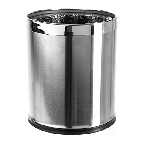Brelso 'Invisi-Overlap' Open Top Stainless Steel Trash Can, Small Office Wastebasket, Modern Home Décor, Round Shape Cover