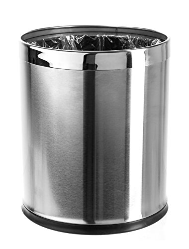 Brelso 'Invisi-Overlap' Open Top Stainless Steel Trash Can, Small Office Wastebasket, Modern Home Décor, Round Shape