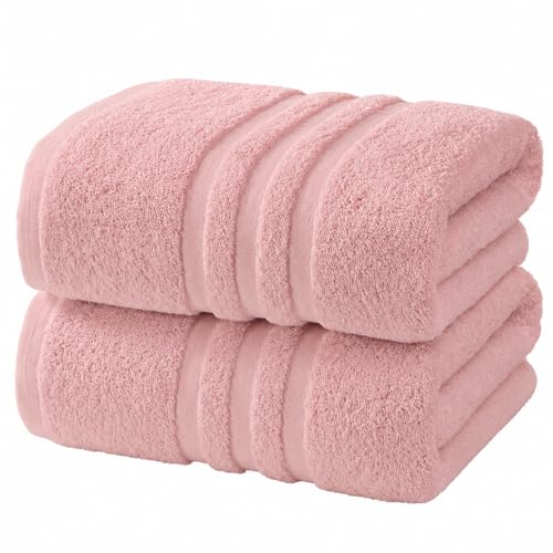Velqora Large 100% Cotton Bath Towels 2 Pack, 30x60 in, Pink