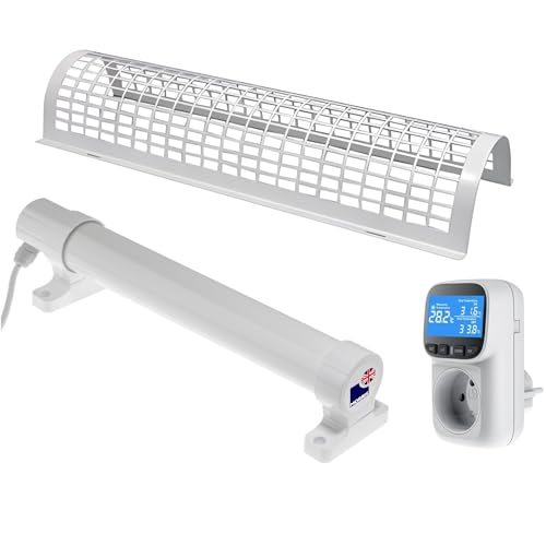 Image of Morris 2ft Tube Heater Set with Digital Thermostat Plug & Safety Guard - 120W Low Energy Tubular Heater for Wardrobes, Airing Cupboards & Damp Prevention - IP55 Rated, Easy Fit Brackets Included