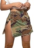Women's Camo Cargo Mini Skirt Sexy High Slit Vintage Design Distressed Streetwear Skirts
