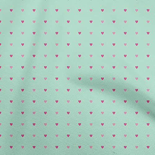 oneOone Cotton Flex Light Mint Green Fabric Hearts Print Sewing Material Print Fabric By The Yard 40 Inch Wide