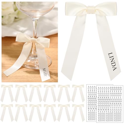Suncalla 18 Pcs White Personalized Ribbon Bow for Glass Charm Satin Tag