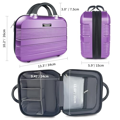 14" Portable Hard Shell Makeup Travel Case - Stylish PC+ABS Cosmetic Organizer for Women - Scratch-Resistant, Elastic Strap, Mini Suitcase - Perfect for Romantic Gifts（Futuristic Purple）3
