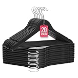 COM-FORT HOUSE - Lot de 20 cintres en Bois Massif Noir avec Crochet pivotant à 360° et encoches antidérapantes - avec Barre pour Pantalons - Haute résistance