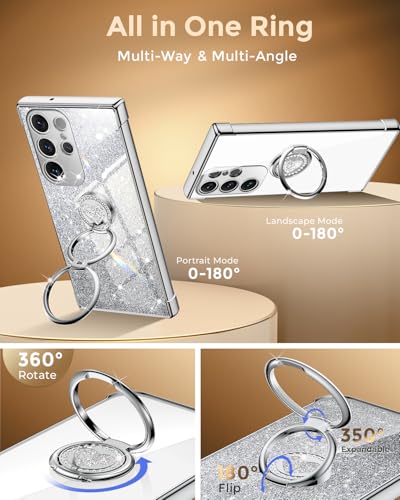 Image of XYZ for Galaxy S25 Ultra Case with Stand, for Samsung Galaxy S25 Ultra Case with Double Ring, Women Girls Bling Luxury Glitter Clear Phone Case Cover Heart for Samsung S25 Ultra, Silver