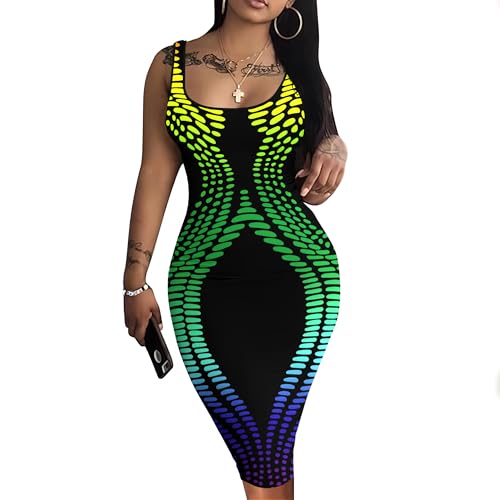 Image of Nimsruc Women Casual Sexy Tank Top Bodycon Dress Summer Pencil Sleeveless Basic Midi Club Dresses