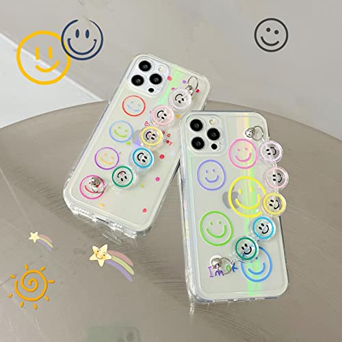 Cartoon Cute Smile Face Clear Phone Case Compatible With Iphone 14 Pro Max Chain Case Crystal Pretty Kawaii Smile Bracelet Soft Silicone Girly Shockproof Bumper Case For Iphone14 Pro Max 6.7Inch #TOP6