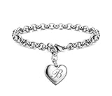 Monily Valentine's Day Initial Charm Bracelets for Women Stainless Steel Charm Letters B Alphabet Heart Bracelet Jewelry Gifts for Women