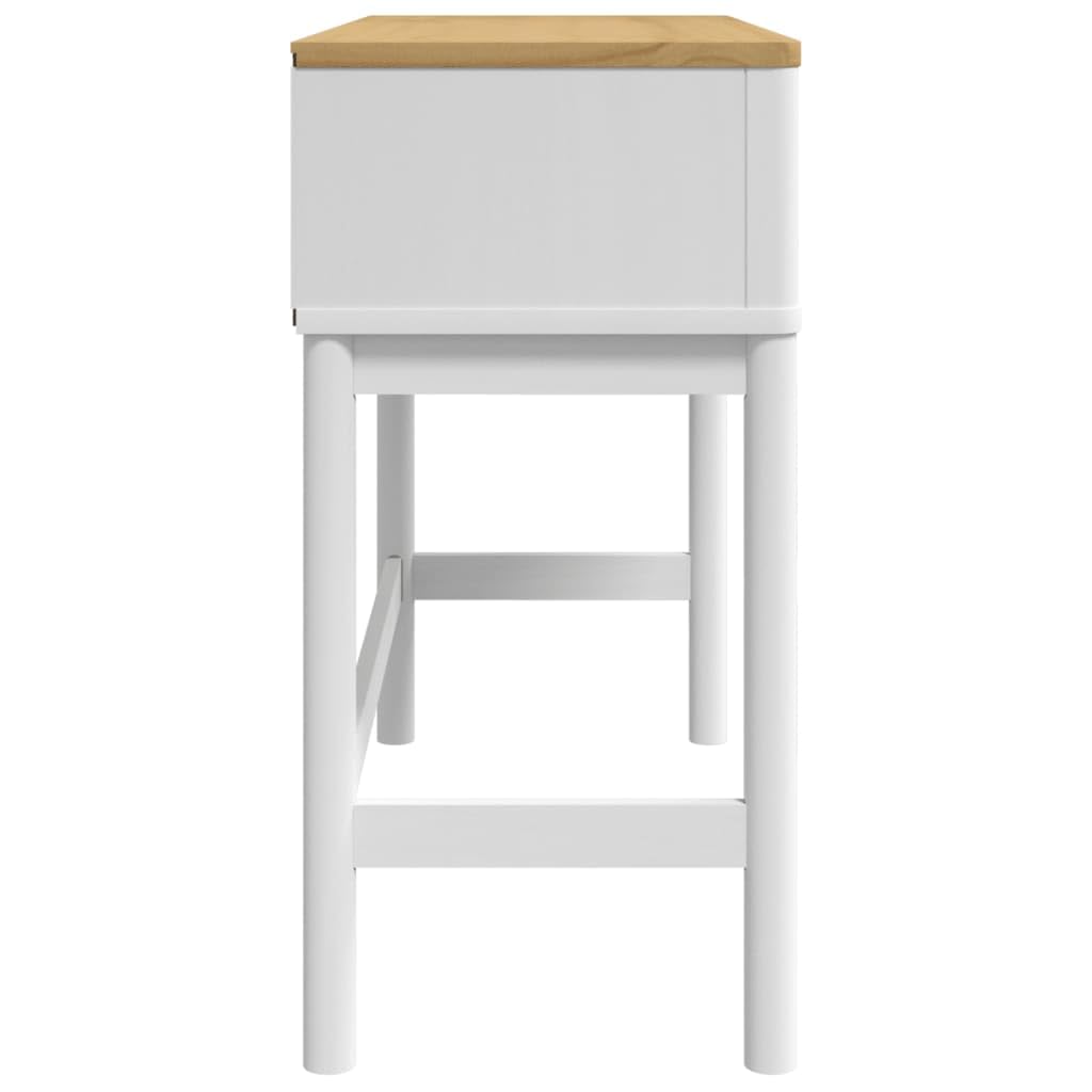 Genérico Mesa Consola Madera Pin Macizo Blanco 89 x 36,5 x 73 cm | 2 cajones de almacenamiento, patas de madera, diseño clásico, para entrada o salón