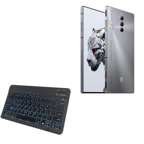 BoxWave Keyboard Compatible with RedMagic 8S Pro - SlimKeys Bluetooth Keyboard - with Backlight, Portable Slim LED 7 Colors - Jet Black