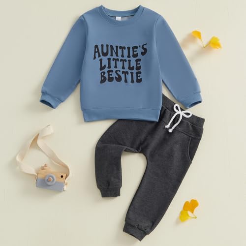 Aunties Bestie Baby Clothes Toddler Boy Fall Winter Outfit 2 Piece Sweatsuit Long Sleeve Sweatshirt And Pants Set2