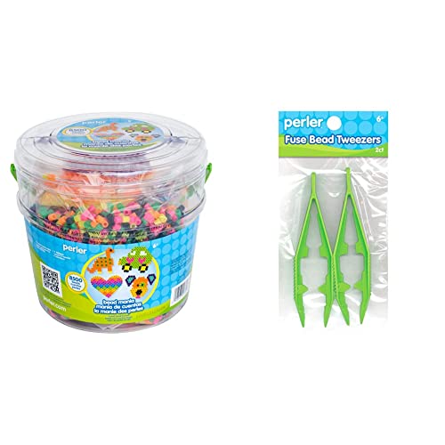 Perler Fuse Activity Bucket for Arts and Crafts, 8500 Beads, One Size, Multicolor & Beads Bead Tweezer Tools, 2 pc 4.25 Inch