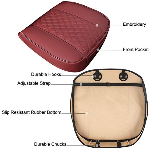 Image of Black Panther 1 Pair PU Car Seat Covers, Front Seat Protectors Compatible with 95% Vehicles,Diamond Pattern Embroidery,Anti-Slip & Full Wrapping Edge (W 21.26''xD 20.86 inch) - Burgundy