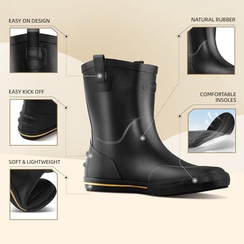 Image of Men's Mid-Calf Waterproof Rain Boots, Wide Calf & Slip-Resistant Rubber Work Boots for Unisex, Garden, Farm, Fishing Shoes All-Weather