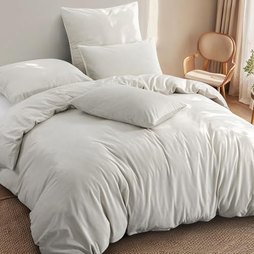 Aisbo Winter Plüsch Bettwäsche 220x200 3teilig Beige - Flanell Flauschige Warme Bettbezug und 2 Kissenbezüge 80x80 cm… – Ansicht 3
