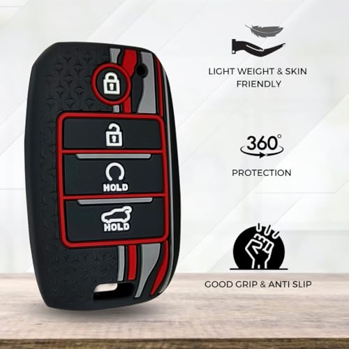 Image of KEYCEPT Tristar Key Cover Compatible for Kia Seltos | Sonet | Carens 4 Button Smart Key with Keychain (Tristar Silicone).