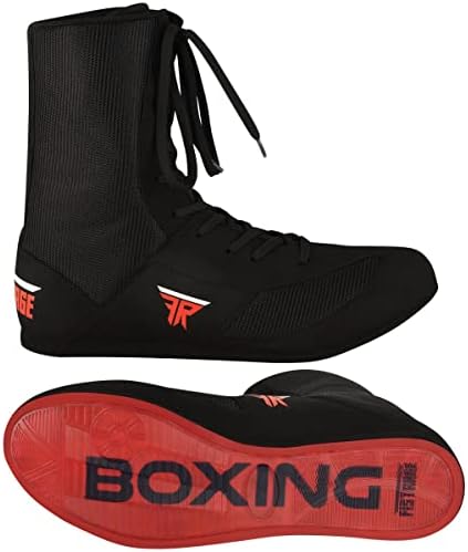 FISTRAGE Leather High Top Kick Boxing Shoes Fighting Sports Training Mesh Unisex Pro Men's and Youth Light Weight | Black Color Boxing Shoes for Adults (12.5 Women/11 Men, Black High-Top, EU 44) | Image 3