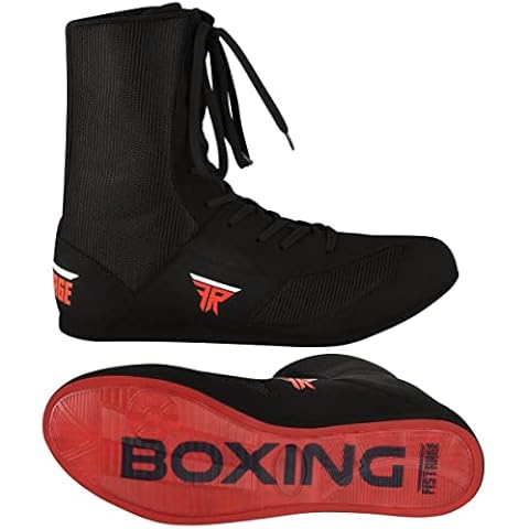 FISTRAGE Leather Kick Boxing Shoes Fighting Sports Master Training Mesh Unisex Pro Men's and Youth Genuine Boot Light Weight | Black Color Boxing Shoes for Adults (Black High-Top, 39) Cover