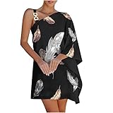 One Shoulder Dresses for Women,2023 Summer Trendy Loose Batwing Sleeve Mini Dress,Elegant Vintage Fl
