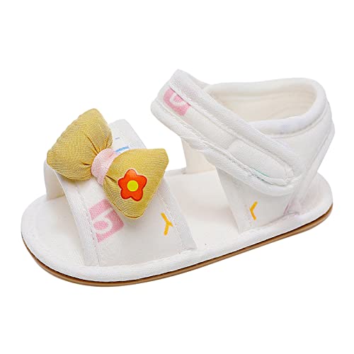 White Sandals For Toddler Girls Bowknot Soft Rubber First Walkers Flats With Ankle Strap Wedding Dress Flats Shoes