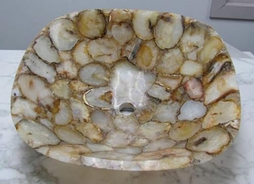 Lavabo de ágata amarilla, lavabo de ágata, lavabo de ágata amarilla, lavabo de ágata, lavabo de ágata, recipiente de vanidad de ágata amarilla, 15 x 15 pulgadas