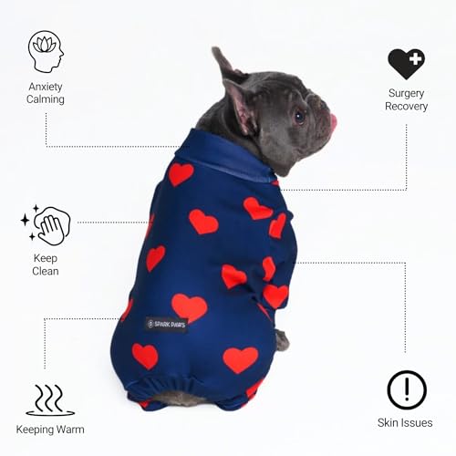 Spark Paws Hundepyjama, ultraweich und 4-Wege-Stretch, Erholungsanzug nach Operation, Schlafanzug Onesie für Kleine, Mittlere und Große Hunde - Hearts - S
