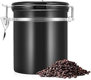 Stainless Steel Coffee Tea Beans Container With Venting Valve Total Protection From Oxidation(Black)