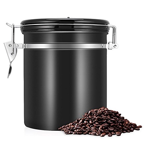 Prexey 1.5L 304 de acero inoxidable hermético granos de café contenedor recipiente de almacenamiento lata(黑色)