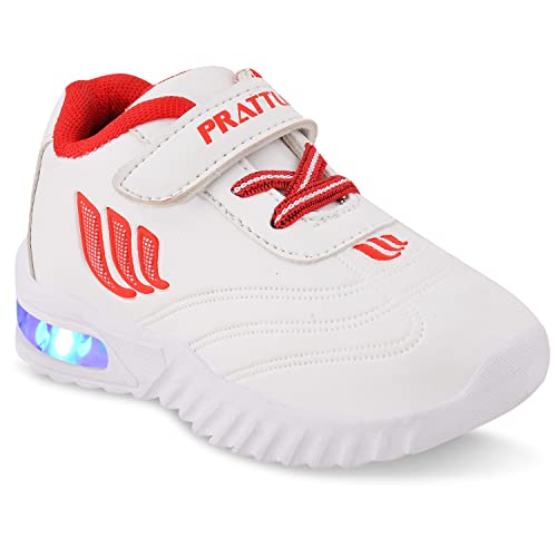 Image of Tiny Kids Running Led Shoes, Casual Led Velcro Shoes Light Weight Outdoor Sports Shoes for Boys & Girls (White::Red, 4.5-5 Years)
