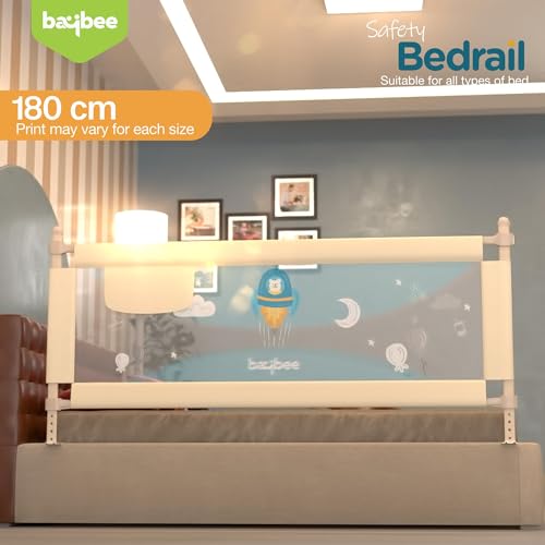 Image of BAYBEE Baby Bed Rail Guard (180x63cm), Bedrail for Baby Toddlers Safety, Portable Kids Bedrail Safeguard Fence with Adjustable Height | Foldable Single Side Bed Protector for Newborn Babies (Beige)