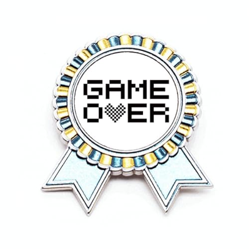 Broche Game Over pixel gris et noir en métal taille M