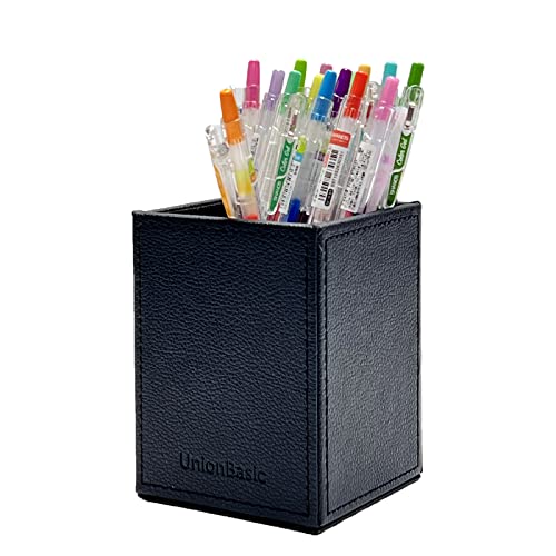 Unionbasic Square Pen Holder, Leather Pencil Cup, Desktop Caddy Stationery Organizer, Black Lychee Pattern #TOP6
