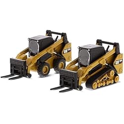 Minicargador Bobcat Caterpillar 1:64 Escala Caterpillar 272D2 Minicargadora y 297D2 Compacto Track Loader Play & Collect by Diecast Masters (viene con 2 modelos y 2 cubos, 2 escobas, 2 horquillas de palet y 2 accesorios de